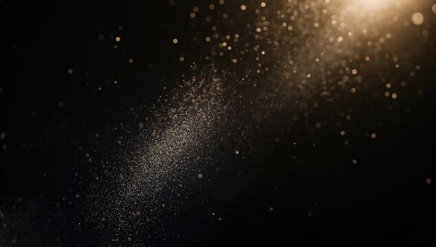 Floating dust particles, white dust texture against a black backdrop, illuminated by bright rays of light