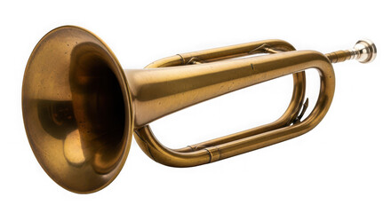 Obraz premium Vintage brass bugle on isolated background, ready for design