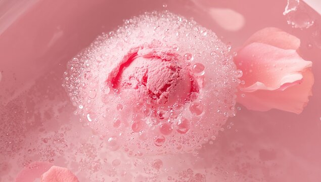 Indulge in a lively and effervescent pink bath bomb adventure