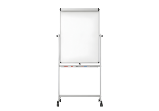 Whiteboard on wheels isolated on transparent background