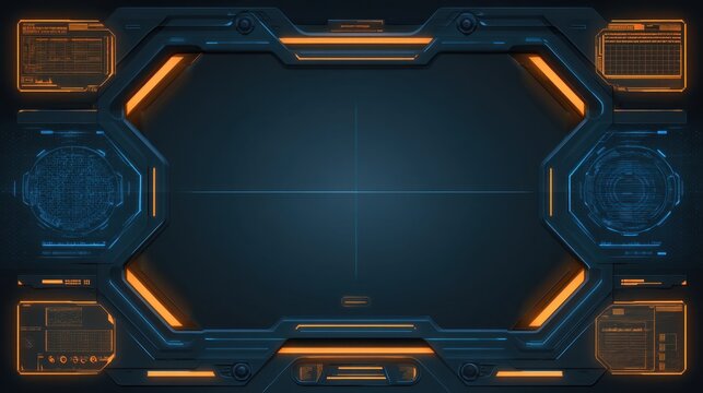 Futuristic Technology Display Interface with Orange and Blue Highlights on Dark Background for Sci-Fi Projects and Digital Design Concepts