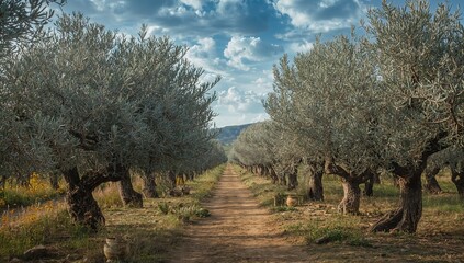 Fototapeta premium A grove of olive trees in a Spanish region, highlighting preservation