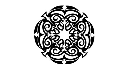Abstract circular design evoking stylized tribal and ornamental flair with symmetry and decorative