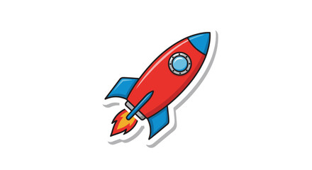 Cartoon rocket launch with vibrant colors symbolizing innovation and exploration of new frontiers