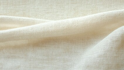 close-up view of soft, beige woven fabric with gentle folds and textured surface