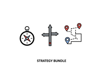 Icons for strategy compass crossroads map with pins