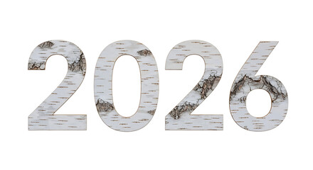 Birch bark texture forms the numbers 2026, representing the upcoming new year.