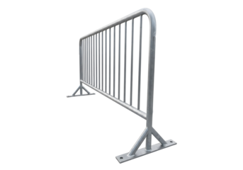 Metal crowd control barrier with feet isolated on transparent background