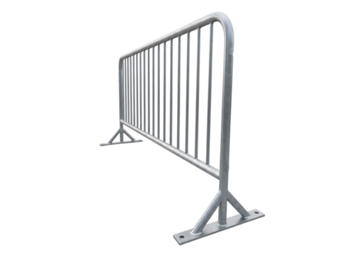 Metal crowd control barrier with feet isolated on transparent background