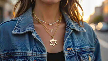Woman Wearing Star of David Necklace