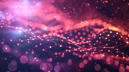 A glowing network with connected nodes and bokeh lights in a purple atmosphere