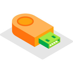 Orange and Green USB Flash Drive Digital Storage Device Isometric Illustration Isolated on White Background Data Transfer Technology Concept