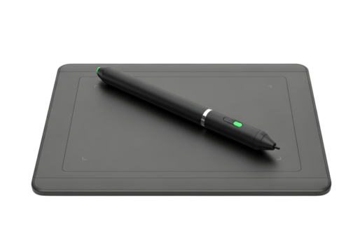 Digital drawing tablet and stylus isolated on transparent background