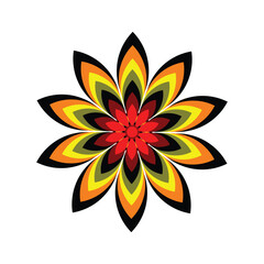 Vibrant symmetrical flower design with layered petals in warm colors and smooth gradients