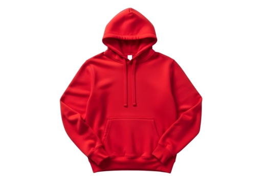Red hooded sweatshirt with front pocket isolated on transparent background