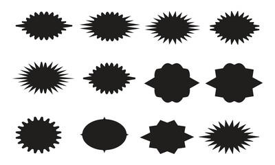 Collection of twelve abstract black spiky blob shapes with unique textures and patterns