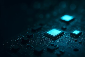 Futuristic microchip glowing for AI technology and digital innovation branding