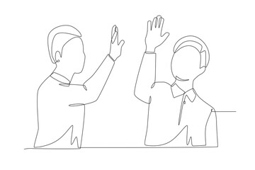 Businessman high five concept one-line drawing