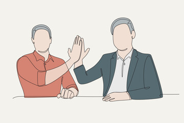 Colored businessman high five concept one-line drawing