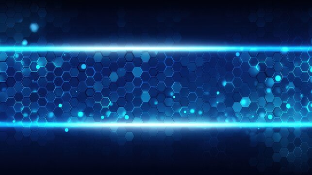 Futuristic Hexagonal Pattern with Glowing Blue Lights against Dark Background for Technology and Science Designs - Powered by Adobe