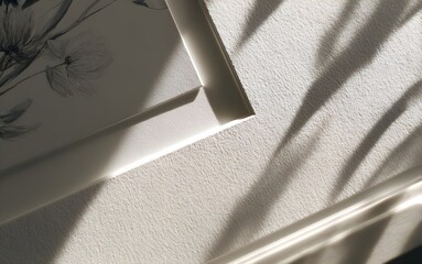 Natural Sunlit Horizontal Frame Shadow on White Paper, Ultra-Clear 8K Minimal Overlay