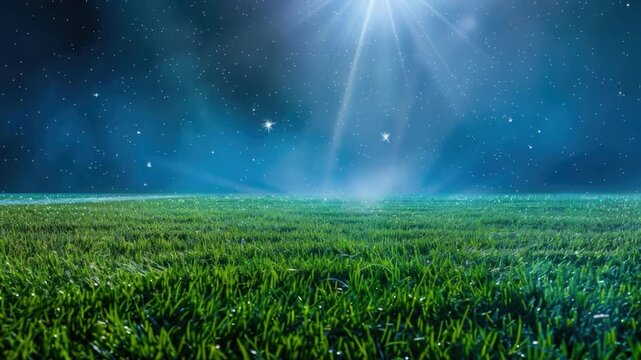 Video A serene scene of a green field under a bright starlit night, perfect for outdoor or nature-themed projects