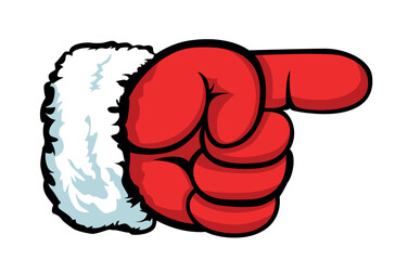 Santa hand point to left or right. Santa Claus show direct index finger. Christmas vector template design concept poster or greeting card on transparent background