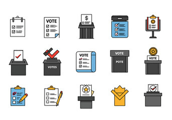 Diverse Voting Icons Election Process, Ballot Boxes, and Voting Forms Illustration