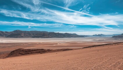 Majestic mountains and blue sky over a wadi valley, showcasing erosion risk