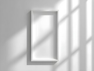 Realistic Rectangular Photo Frame Shadow on Clean White Wall, Soft Morning Light, High-Resolution 8K Overlay
