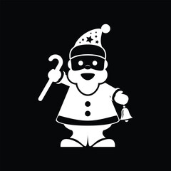 Santa Claus with Candy Cane and Bell Silhouette Icon