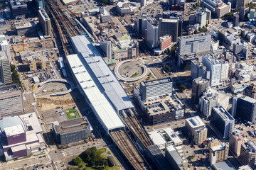 富山駅付近を空撮