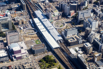 富山駅付近を空撮