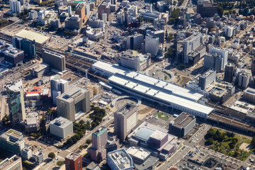 富山駅北口を空撮