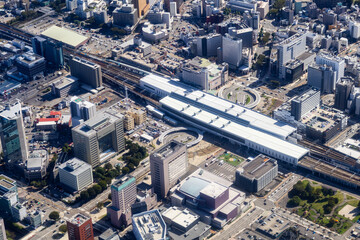 富山駅北口を空撮