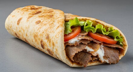Delicious Doner Kebab Wrap with Fresh Vegetables and Meat.