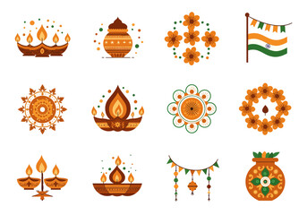 Vector Icons Celebrating Indian Festivals and Traditions