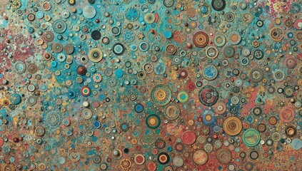 Colorful circular dots on a textured background, suitable for UI design or editorial layouts