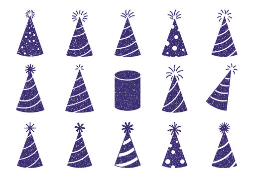 Party Hats Variety Festive Celebration Elements in Indigo