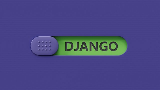 slide switch spelling with DJANGO business word.close up of slide switch spelling,Business Concept.3D rendering.