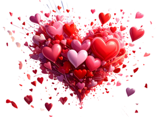 Burst of Valentine Hearts in Motion, Romantic Flying Symbols, Vector PNG 