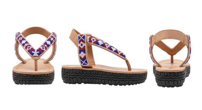 Women's platform sandal with ethnic beaded straps a boho style summer footwear collection