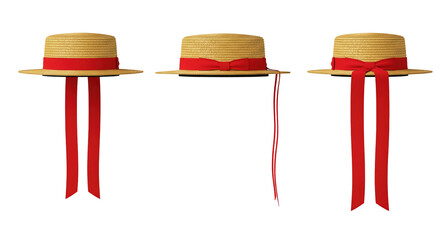 Straw boater hat with long red ribbon a classic venetian gondolier style for summer
