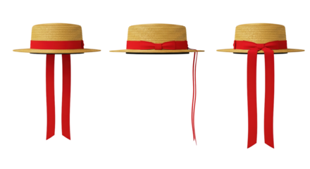 Straw boater hat with long red ribbon a classic venetian gondolier style for summer
