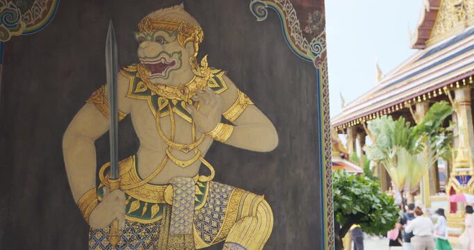 Giant ramayan statue vintage  paint in Wat Phra Kaew sightseeing travel in Bangkok Thailand