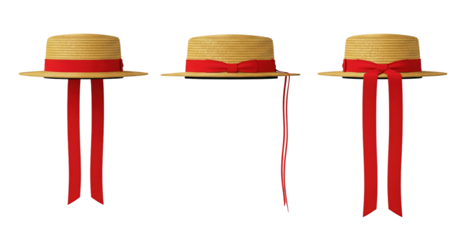 Straw boater hat with long red ribbon a classic venetian gondolier style for summer