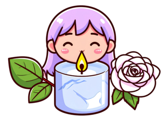 Candle and white rose on marble 