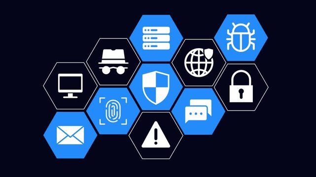 Cybersecurity protection animated hexagonal icons infographic