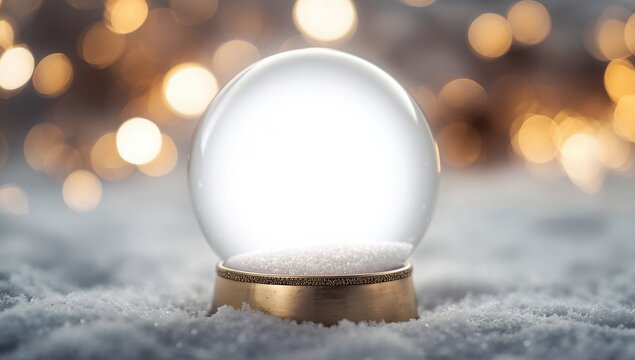 Empty snow globe with light flares, shallow depth of field, suitable for text layout