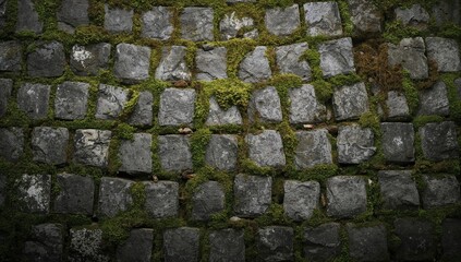 A textured backdrop featuring mossy seams nestled between weathered gray stones, ideal for editorial design